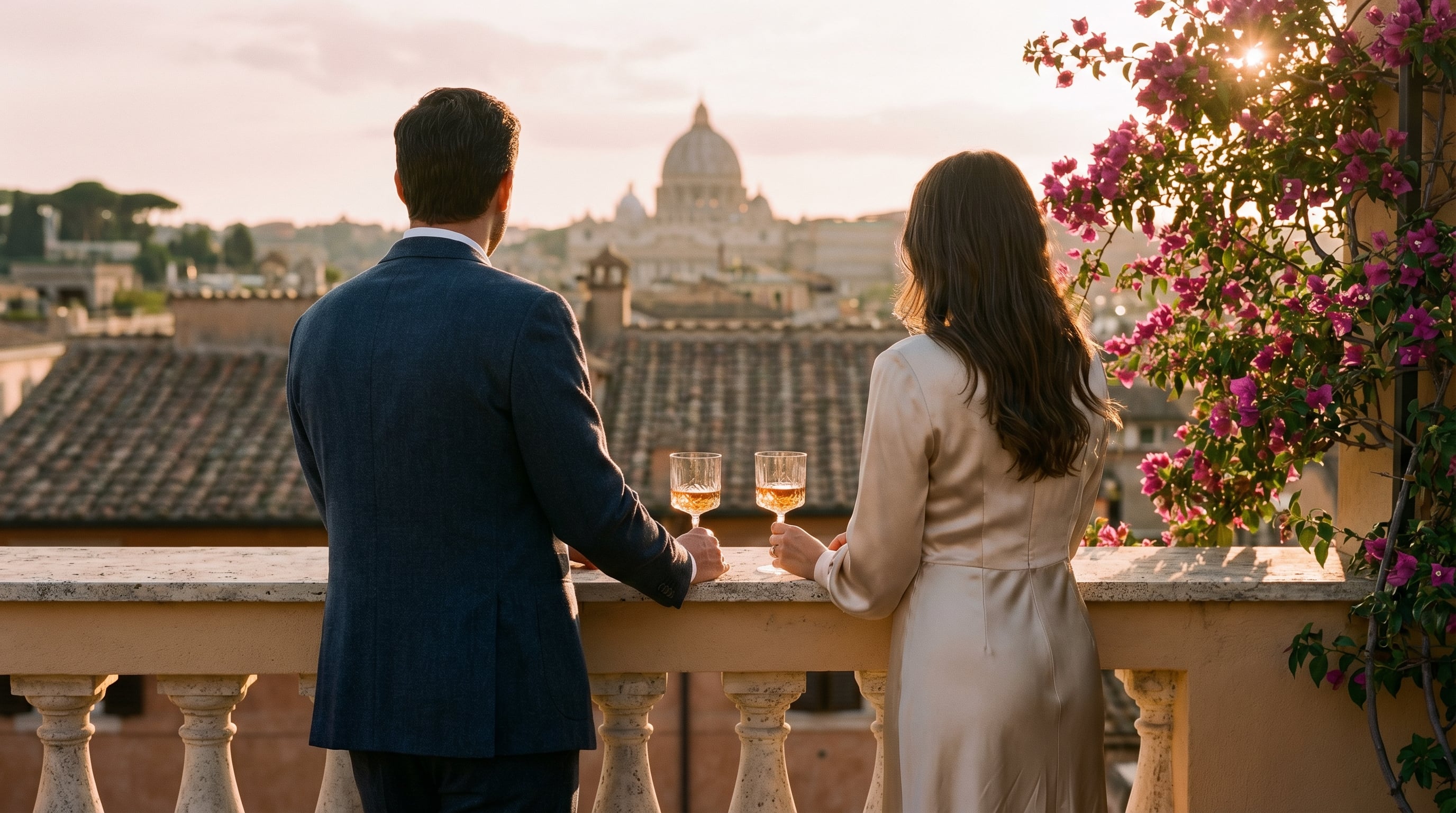 Rome rooftop at golden hour